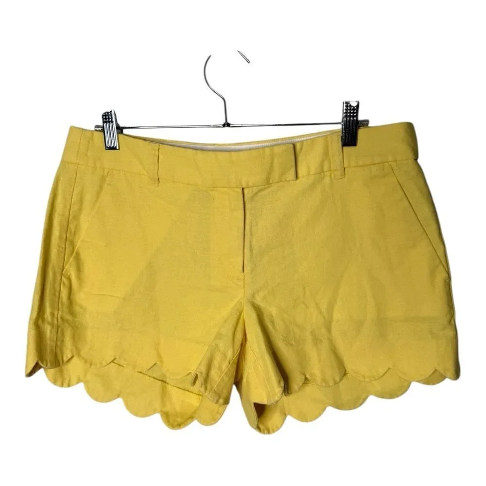 J. Crew Yellow Scalloped Hem Linen Cotton Shorts Size 6